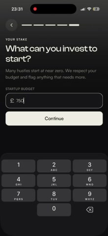 Exit95 onboarding: setting a £750 starting budget