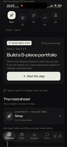 Exit95 portfolio step showing actions for building examples of your work
